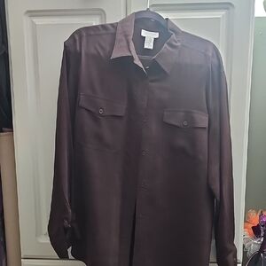 ⚜️Elegant Dark Eggplant Womens Silk Shirt